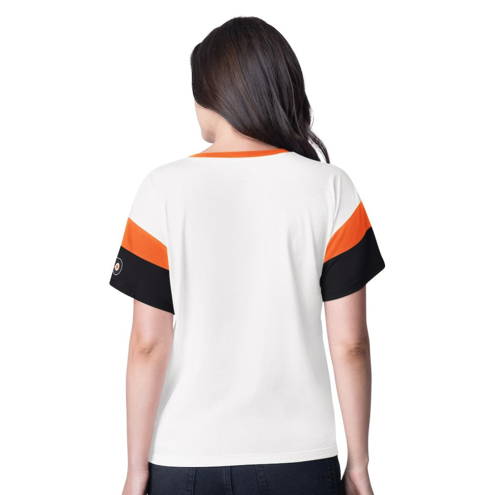Philadelphia Flyers G-III 4Her by Carl Banks Women's Rink Oversized Rhinestone V-Neck T-Shirt - White - NHL