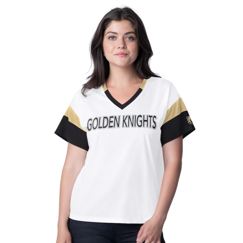 Vegas Golden Knights G-III 4Her by Carl Banks Women's Rink Oversized Rhinestone V-Neck T-Shirt - White - NHL