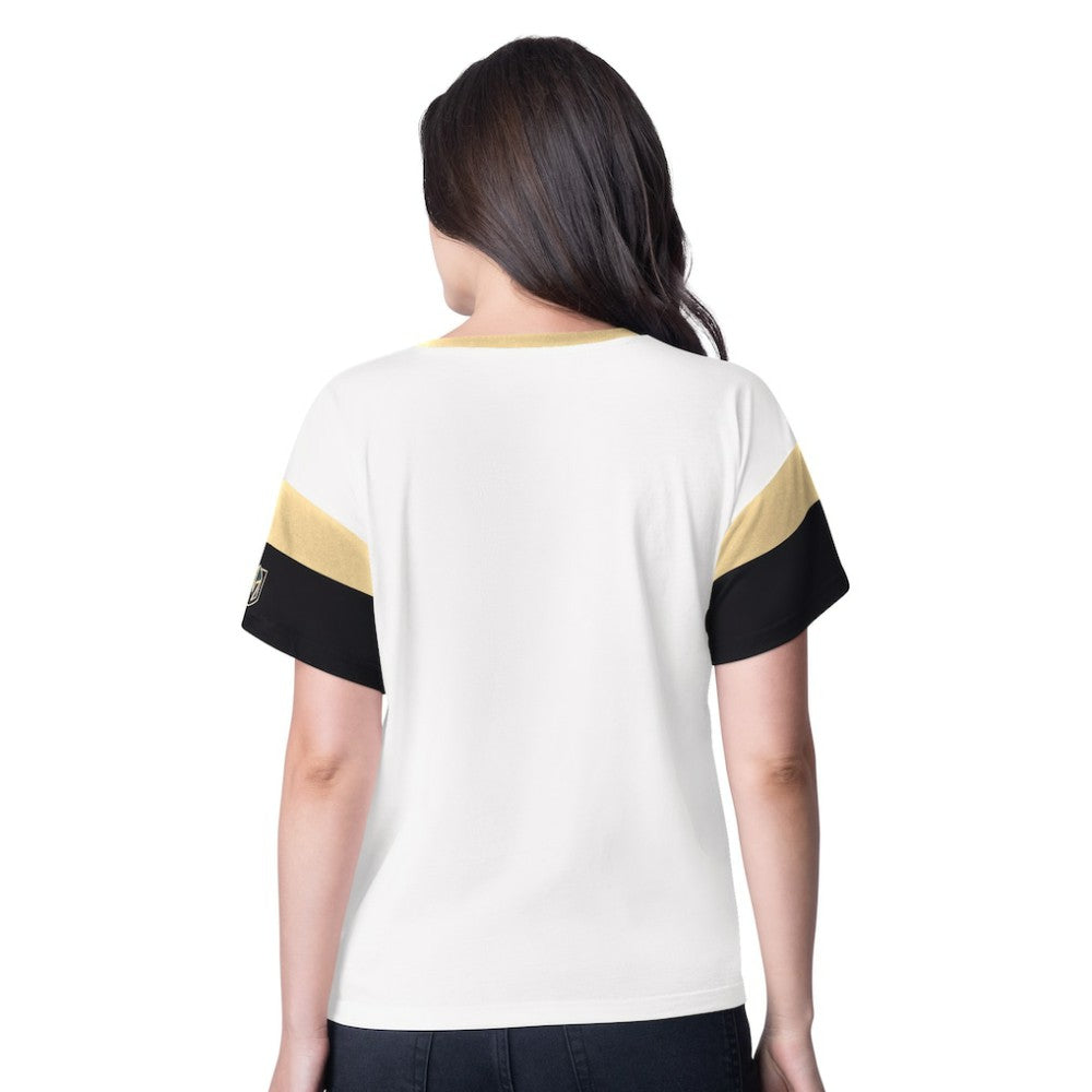 Vegas Golden Knights G-III 4Her by Carl Banks Women's Rink Oversized Rhinestone V-Neck T-Shirt - White - NHL
