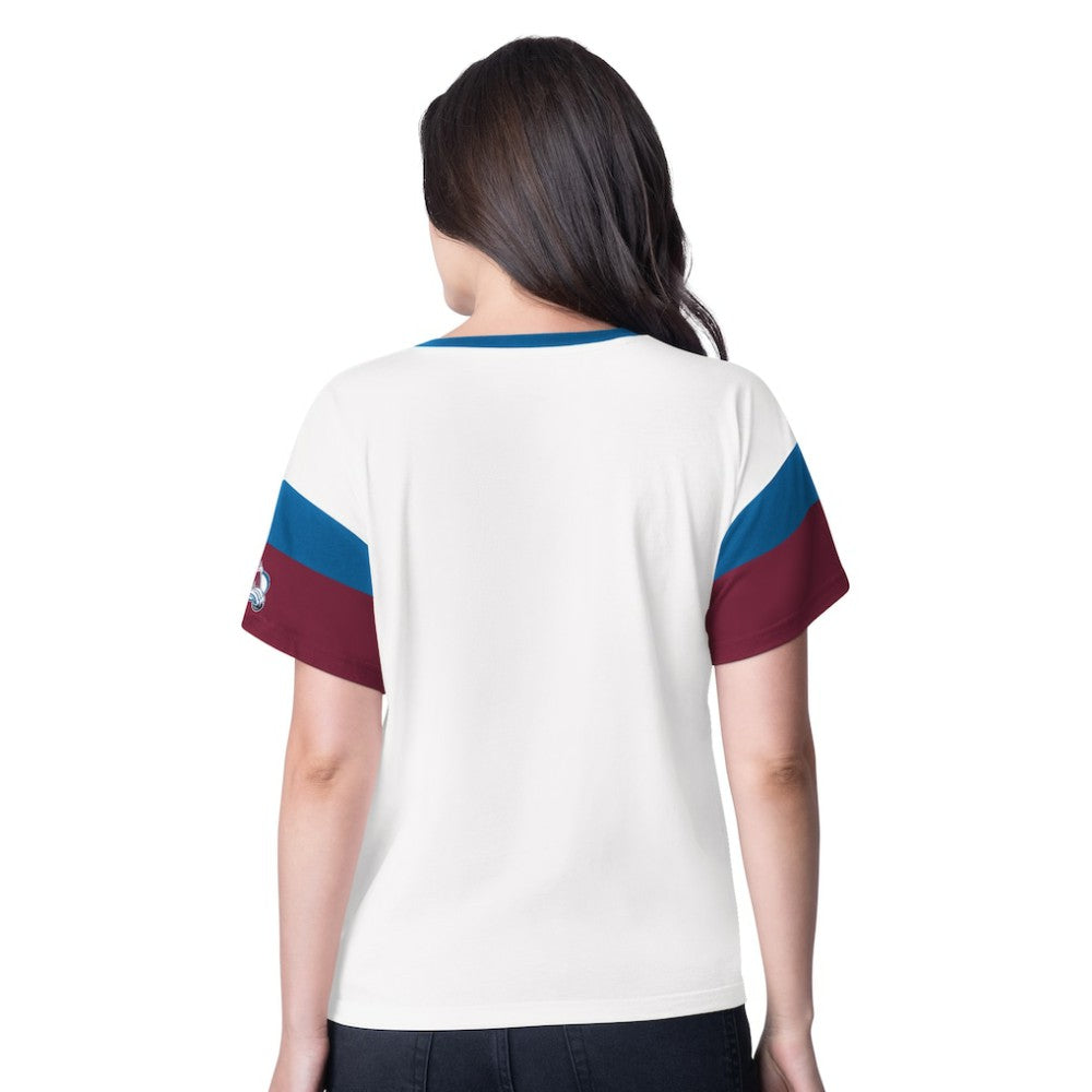 Colorado Avalanche G-III 4Her by Carl Banks Women's Rink Oversized Rhinestone V-Neck T-Shirt - White - NHL