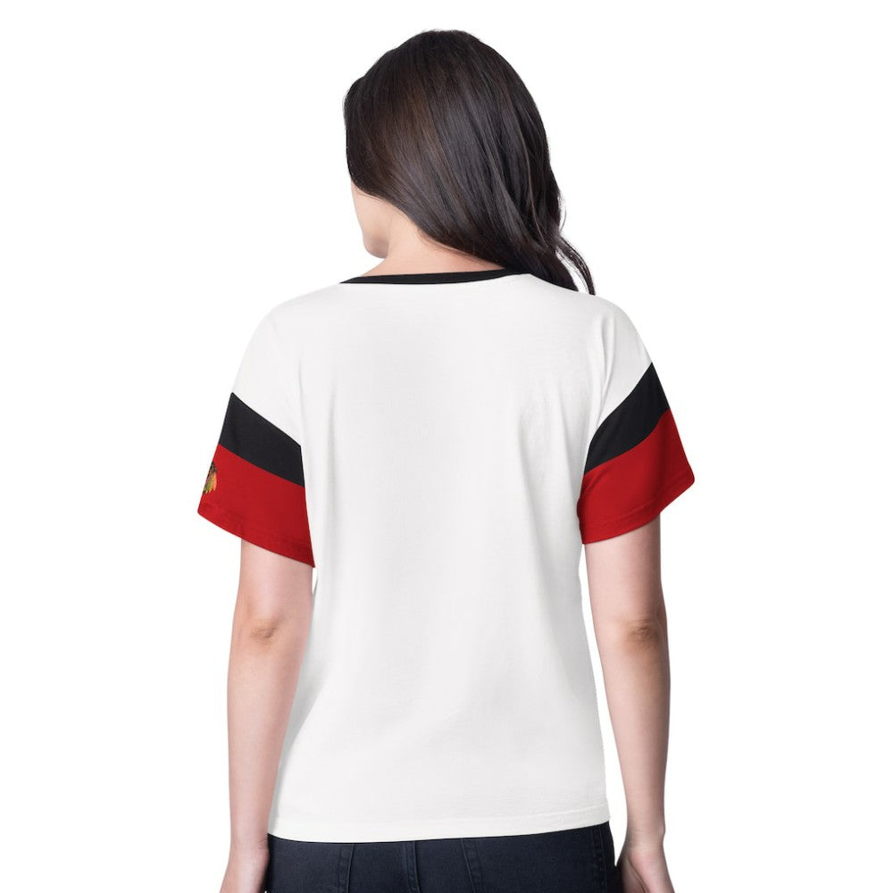Chicago Blackhawks G-III 4Her by Carl Banks Women's Rink Oversized Rhinestone V-Neck T-Shirt - White - NHL