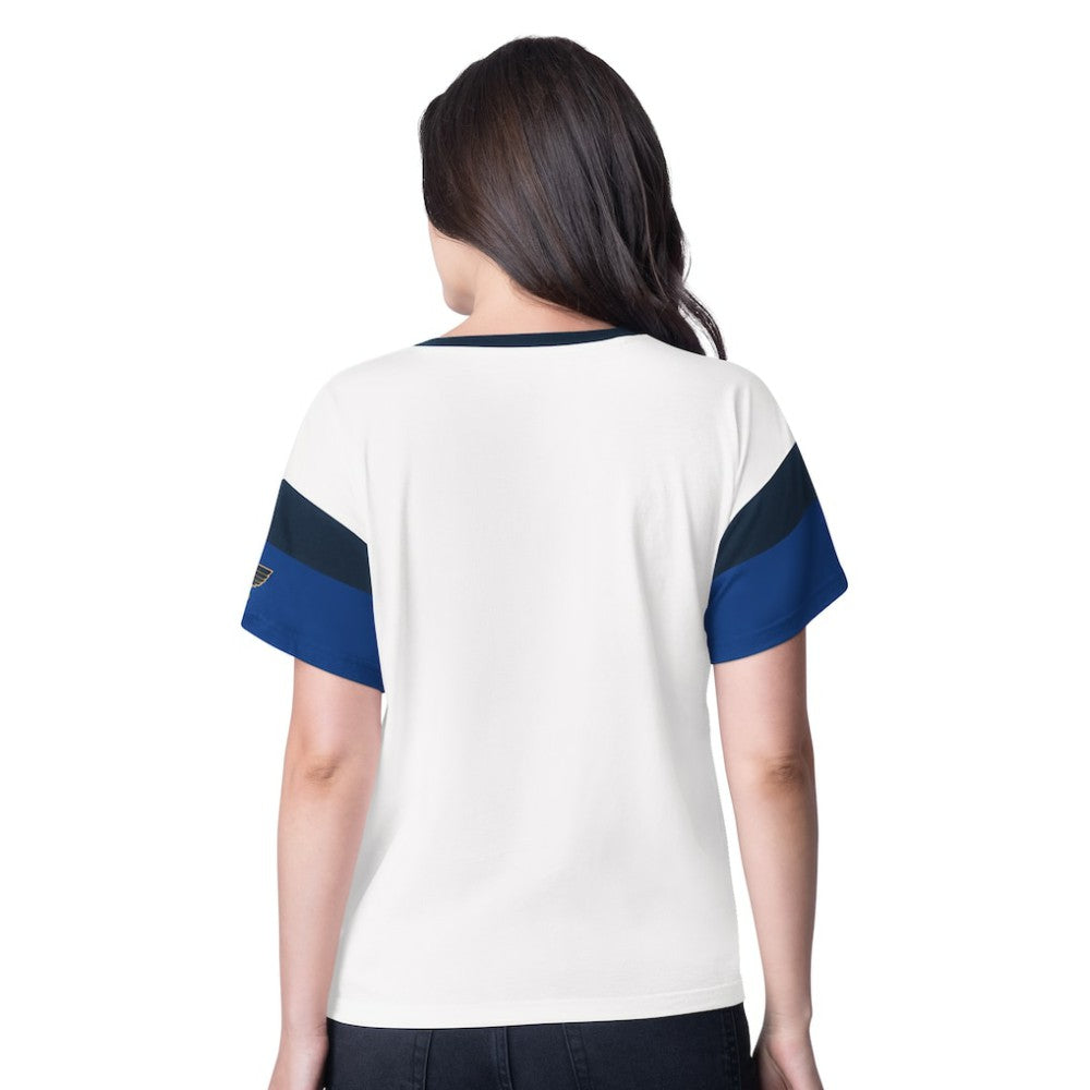 St. Louis Blues G-III 4Her by Carl Banks Women's Rink Oversized Rhinestone V-Neck T-Shirt - White - NHL