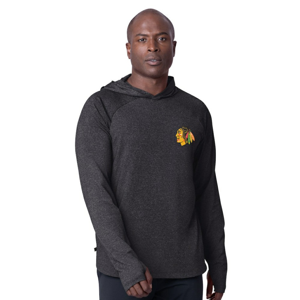 Chicago Blackhawks MSX by Michael Strahan Fast Track Raglan Long Sleeve Hoodie T-Shirt - Black - NHL