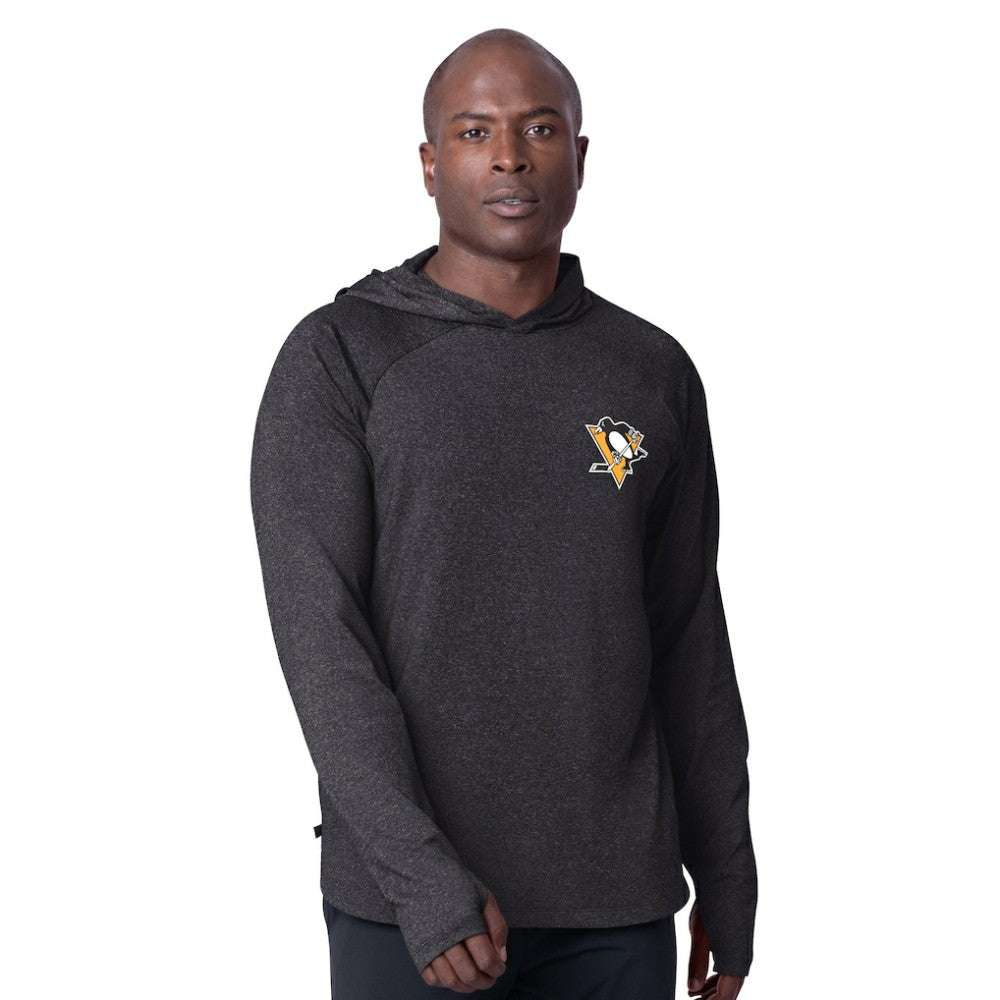 Pittsburgh Penguins MSX by Michael Strahan Fast Track Raglan Long Sleeve Hoodie T-Shirt - Black - NHL