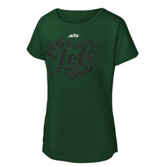 New York Jets Girls Youth Script Heart Dolman T-Shirt Green | NFL