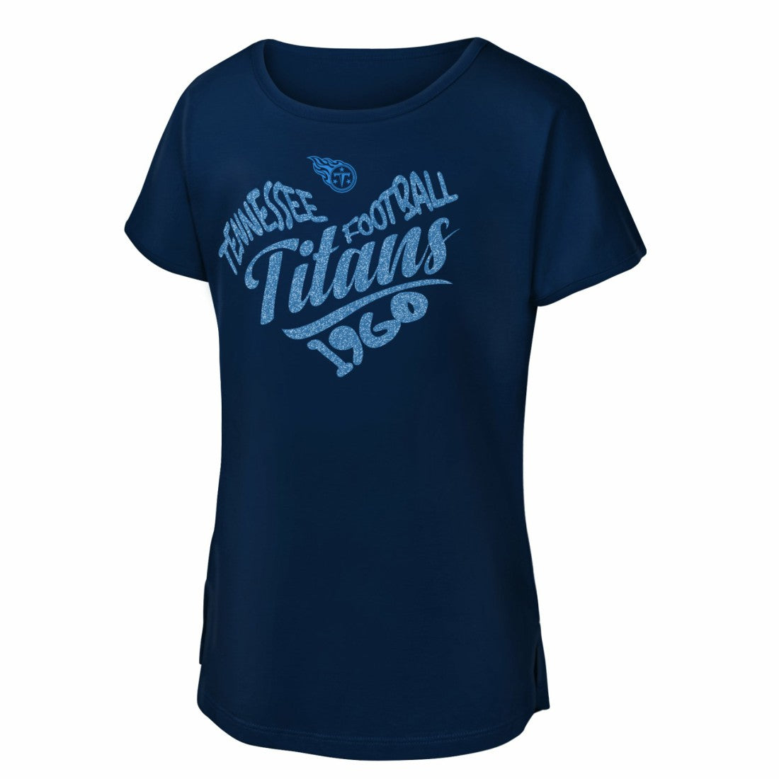 Tennessee Titans Girls Youth Script Heart Dolman T-Shirt Navy | NFL