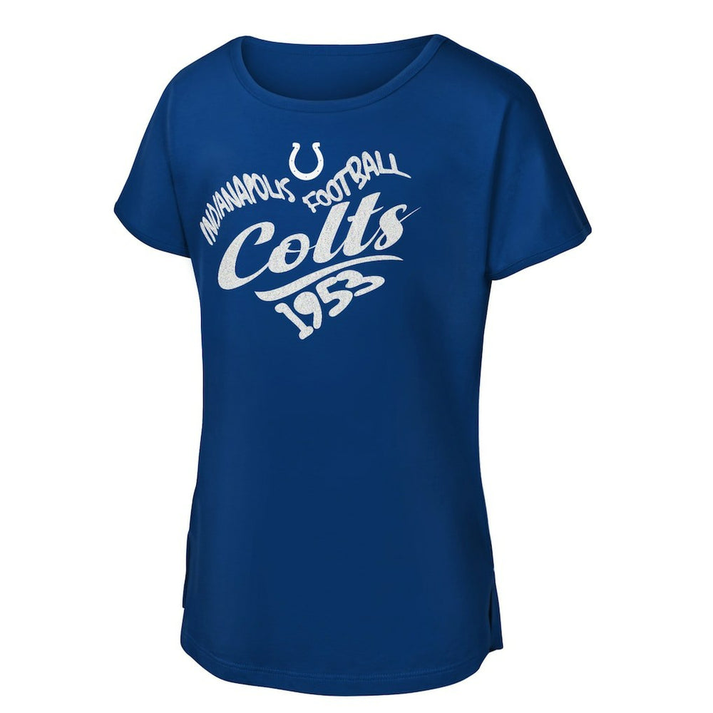 Indianapolis Colts Girls Youth Script Heart Dolman T-Shirt Royal | NFL