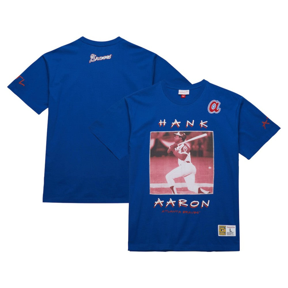 Hank Aaron Atlanta Braves Mitchell & Ness Cooperstown Collection Heavyweight Premium Player Vintage Logo T-Shirt - MLB