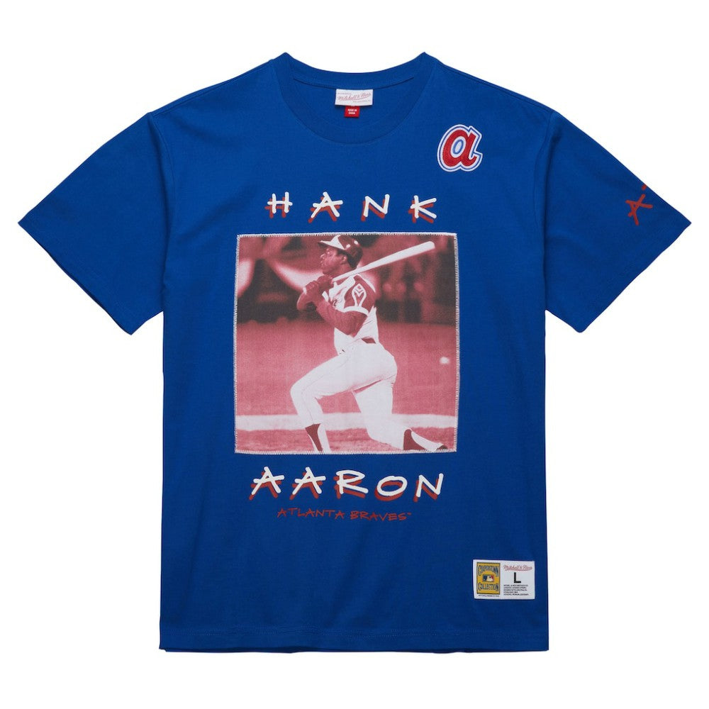 Hank Aaron Atlanta Braves Mitchell & Ness Cooperstown Collection Heavyweight Premium Player Vintage Logo T-Shirt - MLB