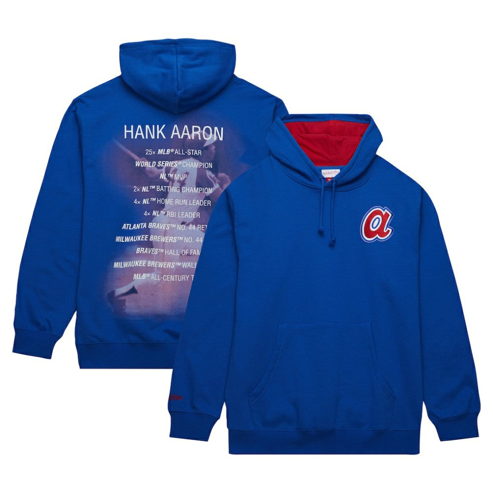 Hank Aaron Atlanta Braves Mitchell & Ness Vintage Logo Name & Number Pullover Hoodie - MLB