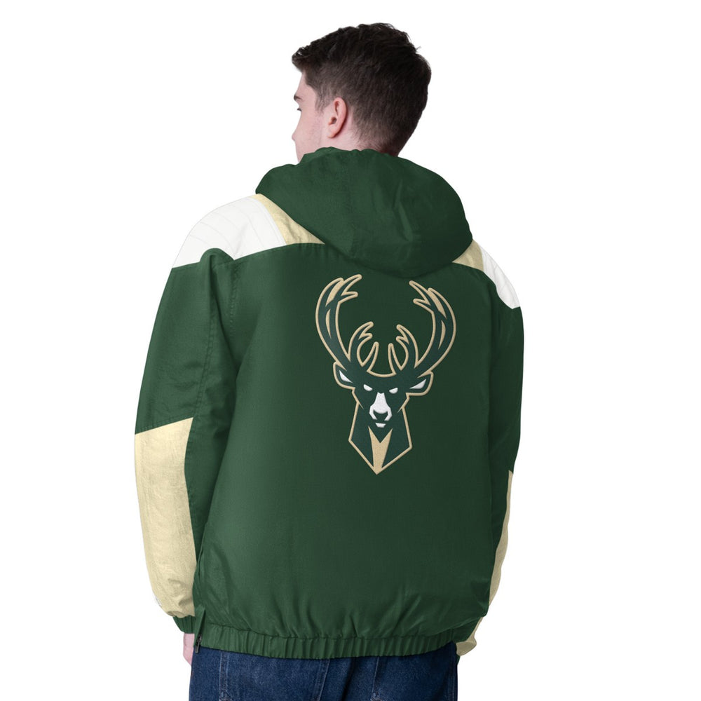 Milwaukee Bucks Starter Charger Half-Zip Pullover Jacket- Hunter Green/Cream - NBA