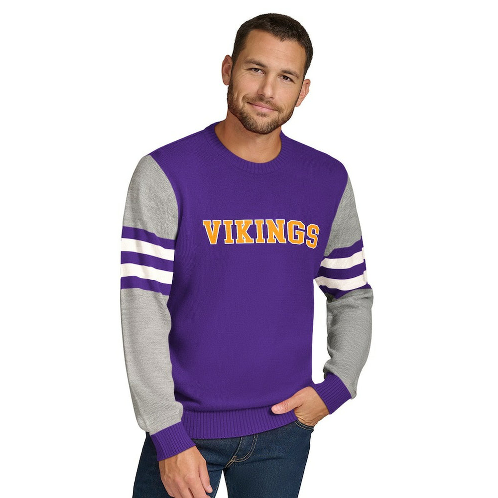 Minnesota Vikings Tommy Hilfiger Acrylic Crewneck Pullover Sweater Purple/Heather Gray | NFL