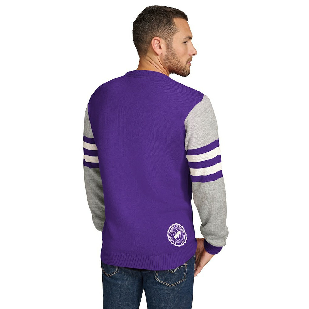 Minnesota Vikings Tommy Hilfiger Acrylic Crewneck Pullover Sweater Purple/Heather Gray | NFL