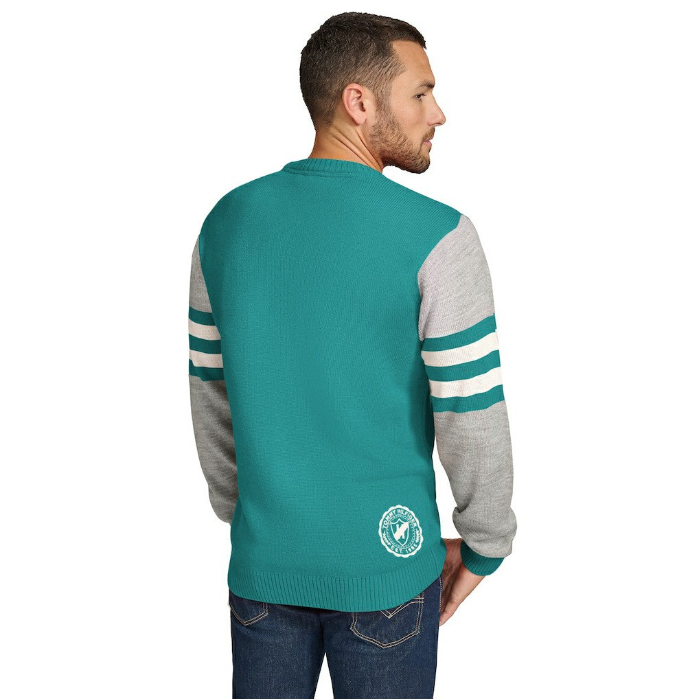Miami Dolphins Tommy Hilfiger Acrylic Crewneck Pullover Sweater Aqua/Heather Gray | NFL