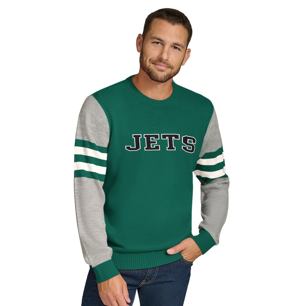 New York Jets Tommy Hilfiger Acrylic Crewneck Pullover Sweater Green/Heather Gray | NFL