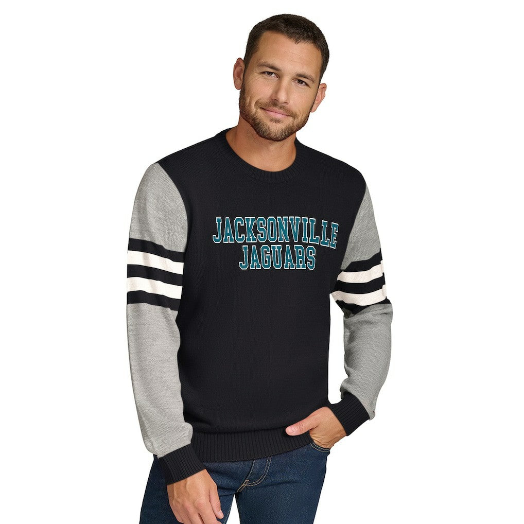 Jacksonville Jaguars Tommy Hilfiger Acrylic Crewneck Pullover Sweater Black/Heather Gray | NFL