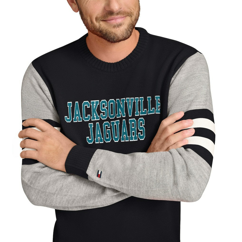 Jacksonville Jaguars Tommy Hilfiger Acrylic Crewneck Pullover Sweater Black/Heather Gray | NFL