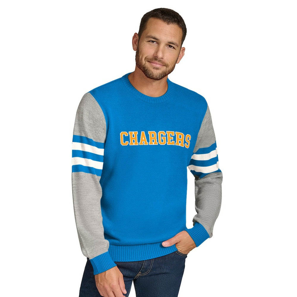 Los Angeles Chargers Tommy Hilfiger Acrylic Crewneck Pullover Sweater Powder Blue/Heather Gray | NFL
