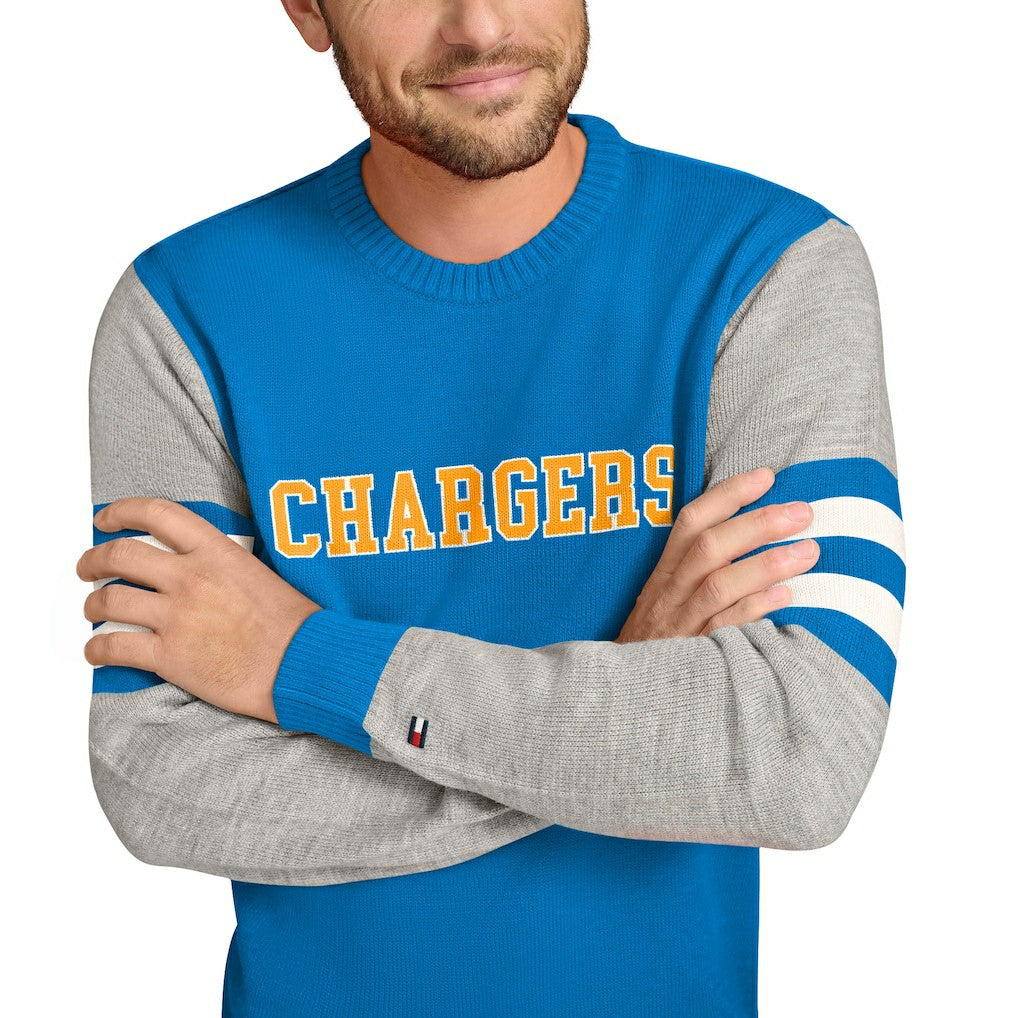 Los Angeles Chargers Tommy Hilfiger Acrylic Crewneck Pullover Sweater Powder Blue/Heather Gray | NFL