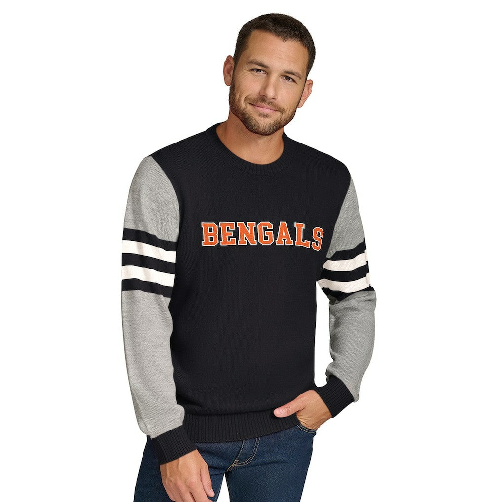 Cincinnati Bengals Tommy Hilfiger Acrylic Crewneck Pullover Sweater Black/Heather Gray | NFL