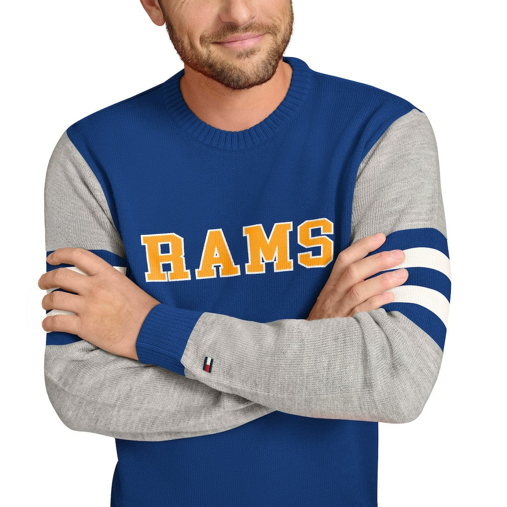 Los Angeles Rams Tommy Hilfiger Acrylic Crewneck Pullover Sweater Royal/Heather Gray | NFL