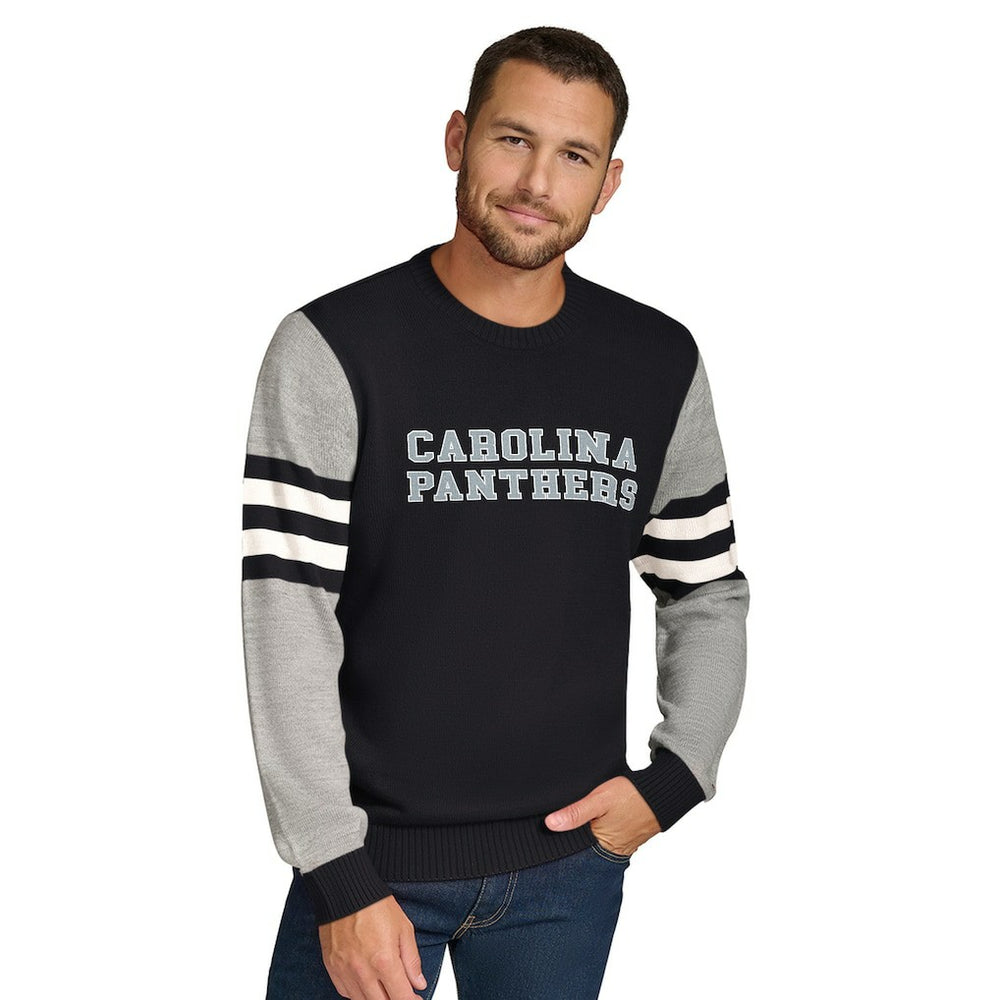 Carolina Panthers Tommy Hilfiger Acrylic Crewneck Pullover Sweater Black/Heather Gray | NFL