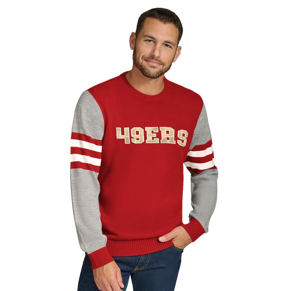 San Francisco 49ers Tommy Hilfiger Acrylic Crewneck Pullover Sweater Scarlet/Heather Gray | NFL