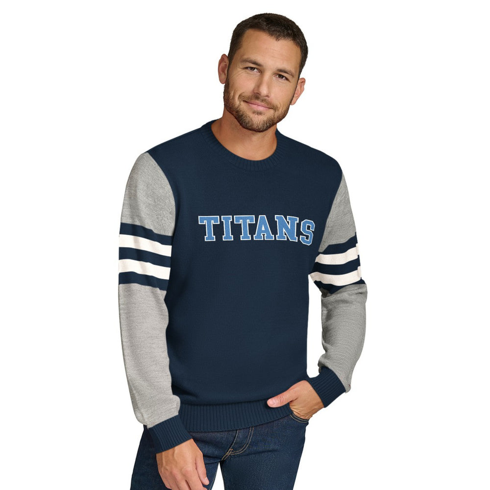 Tennessee Titans Tommy Hilfiger Acrylic Crewneck Pullover Sweater Navy/Heather Gray | NFL