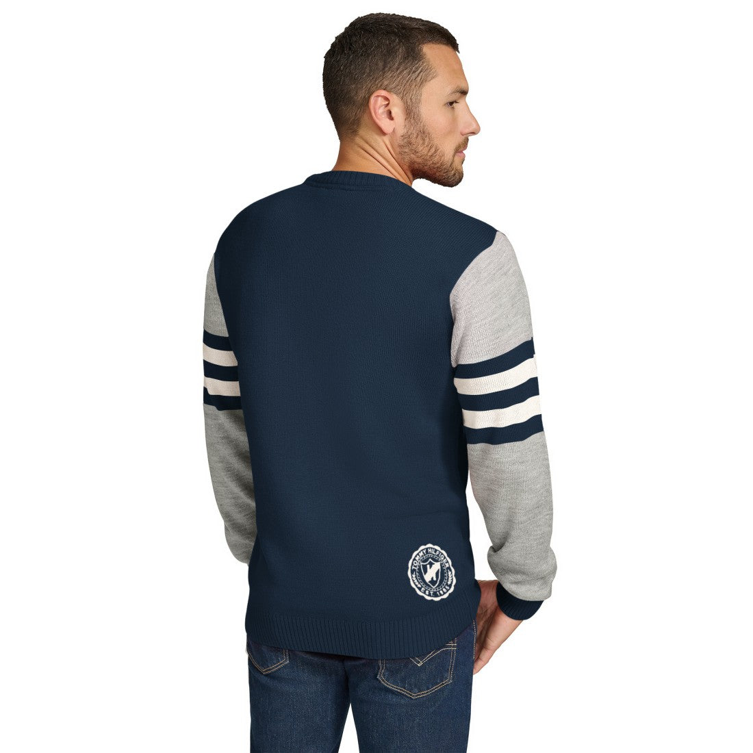 Tennessee Titans Tommy Hilfiger Acrylic Crewneck Pullover Sweater Navy/Heather Gray | NFL