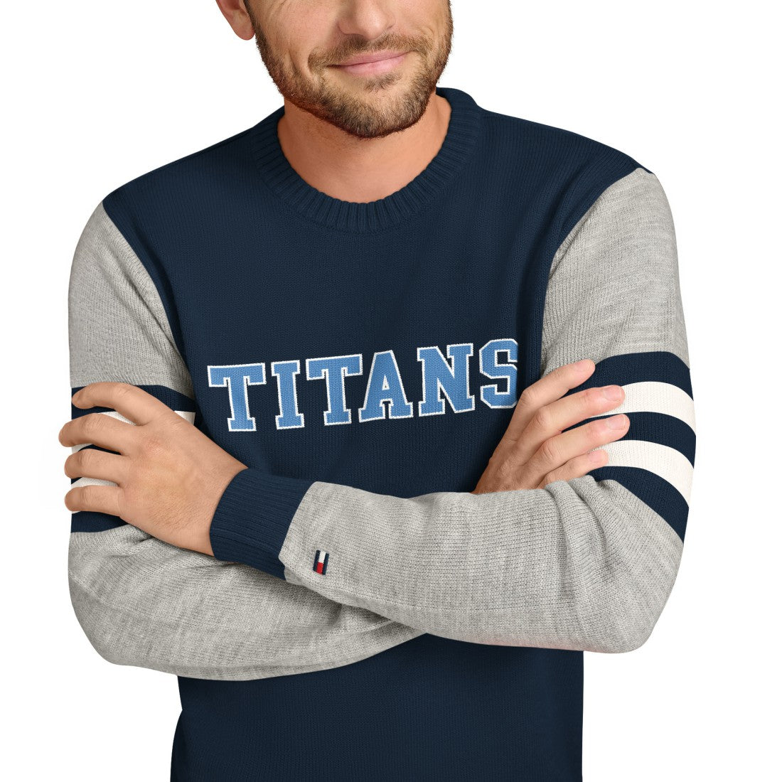 Tennessee Titans Tommy Hilfiger Acrylic Crewneck Pullover Sweater Navy/Heather Gray | NFL