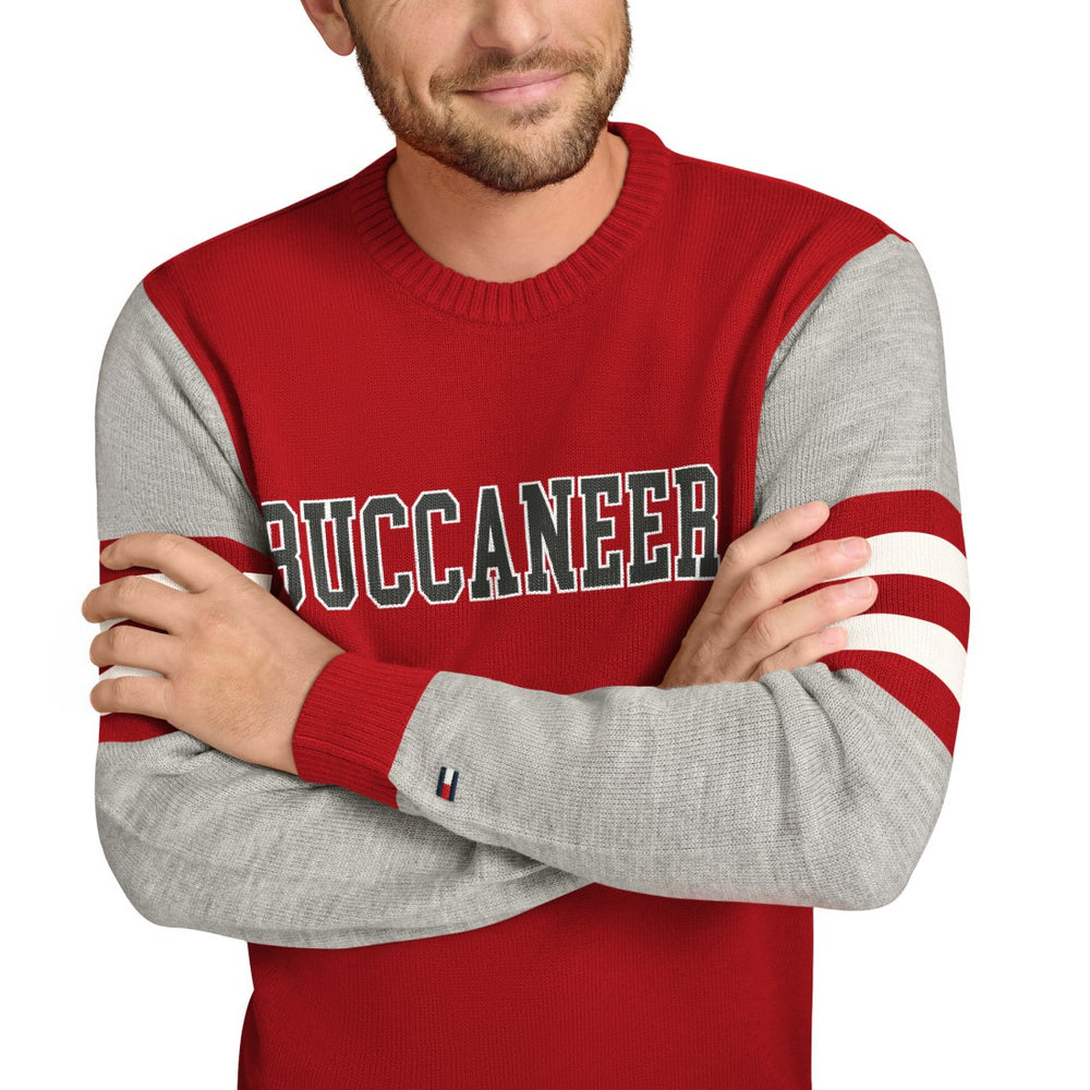 Tampa Bay Buccaneers Tommy Hilfiger Acrylic Crewneck Pullover Sweater Red/Heather Gray | NFL
