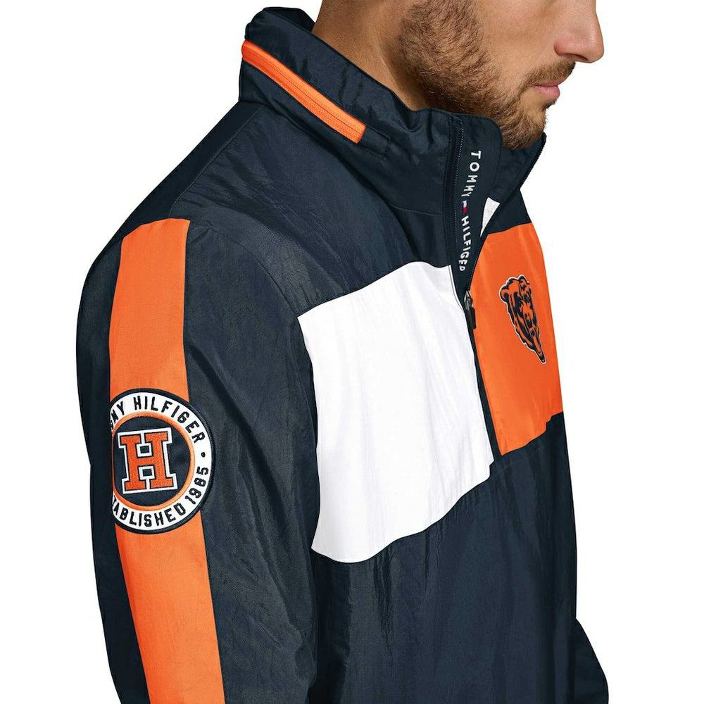 Chicago Bears Tommy Hilfiger Gael Lightweight Half-Zip Pullover Hoodie Jacket Navy | NFL