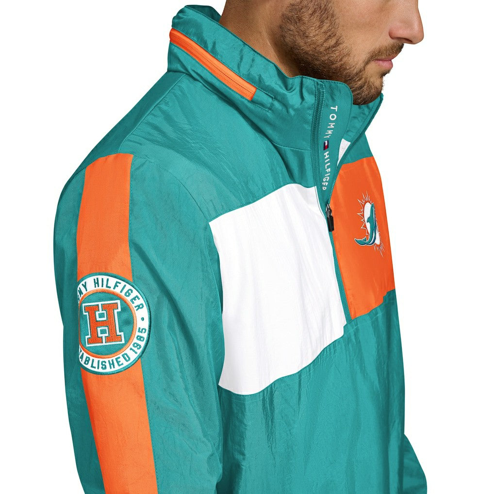 Miami Dolphins Tommy Hilfiger Gael Lightweight Half-Zip Hoodie Jacket Aqua | NFL