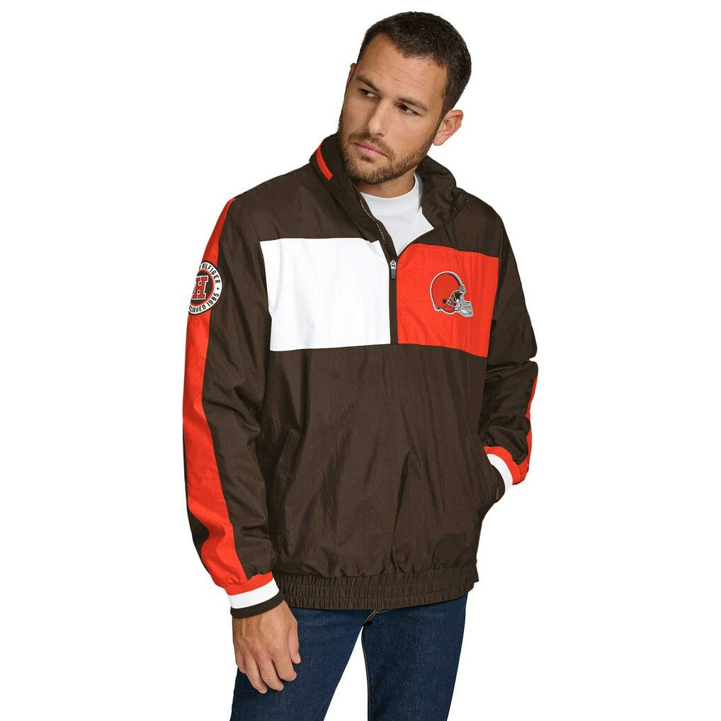 Cleveland Browns Tommy Hilfiger Gael Lightweight Half-Zip Pullover Hoodie Jacket Brown | NFL