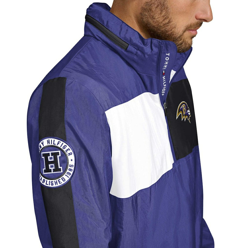 Baltimore Ravens Tommy Hilfiger Gael Lightweight Half-Zip Pullover Hoodie Jacket Purple | NFL