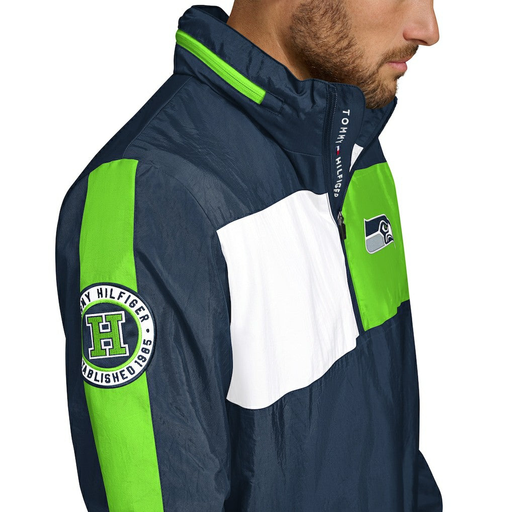 Seattle Seahawks Tommy Hilfiger Gael Lightweight Half-Zip Pullover Hoodie Jacket College Navy | NFL