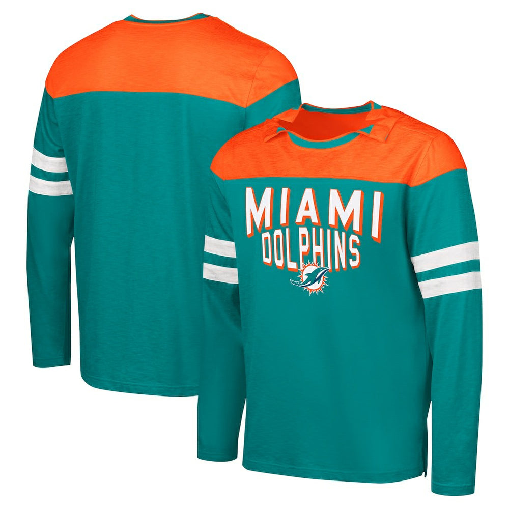 Miami Dolphins G-III Sports by Carl Banks Adaptive Hail Mary Long Sleeve T-Shirt Aqua/Orange | NFL