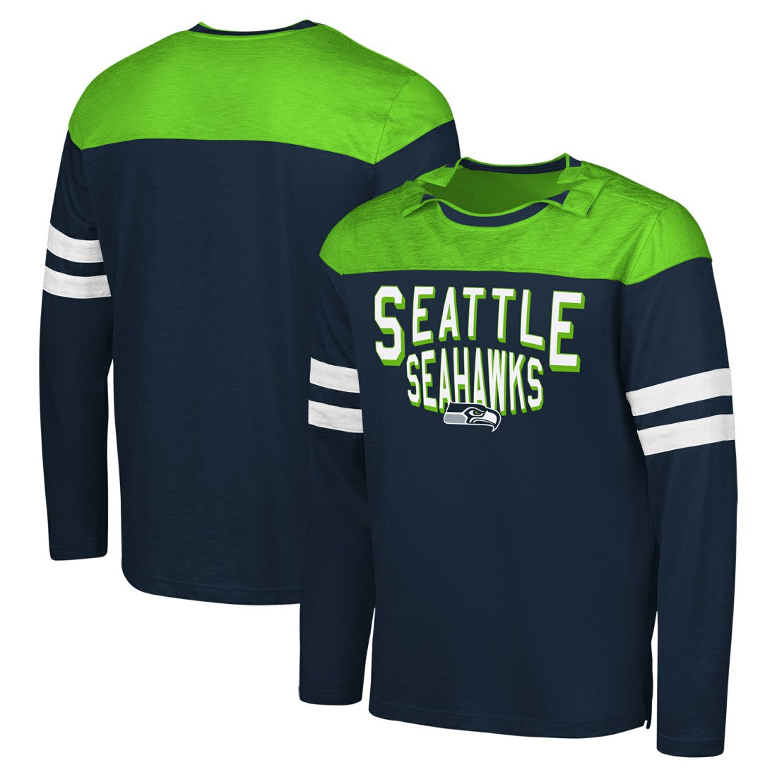 Seattle Seahawks G-III Sports by Carl Banks Adaptive Hail Mary Long Sleeve T-Shirt College Navy/Neon Green | NFL