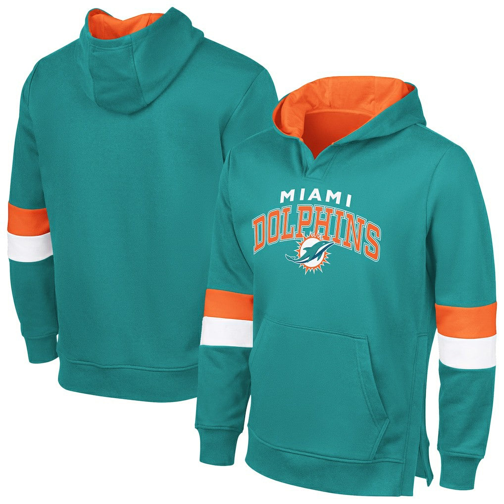 Miami Dolphins G-III Sports by Carl Banks Adaptive Faceoff Pullover Hoodie Aqua/Orange | NFL