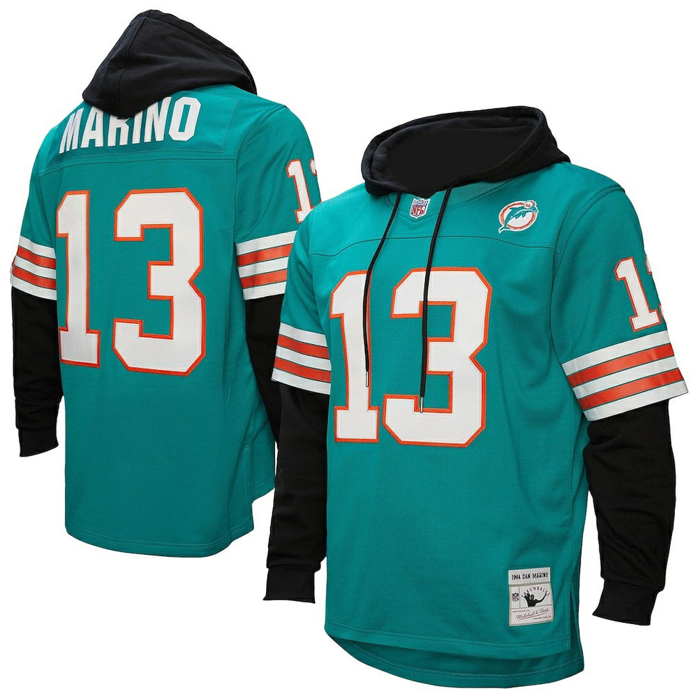 Dan Marino Miami Dolphins Player Name & Number Hoodie Legacy Jersey Aqua | Mitchell & Ness