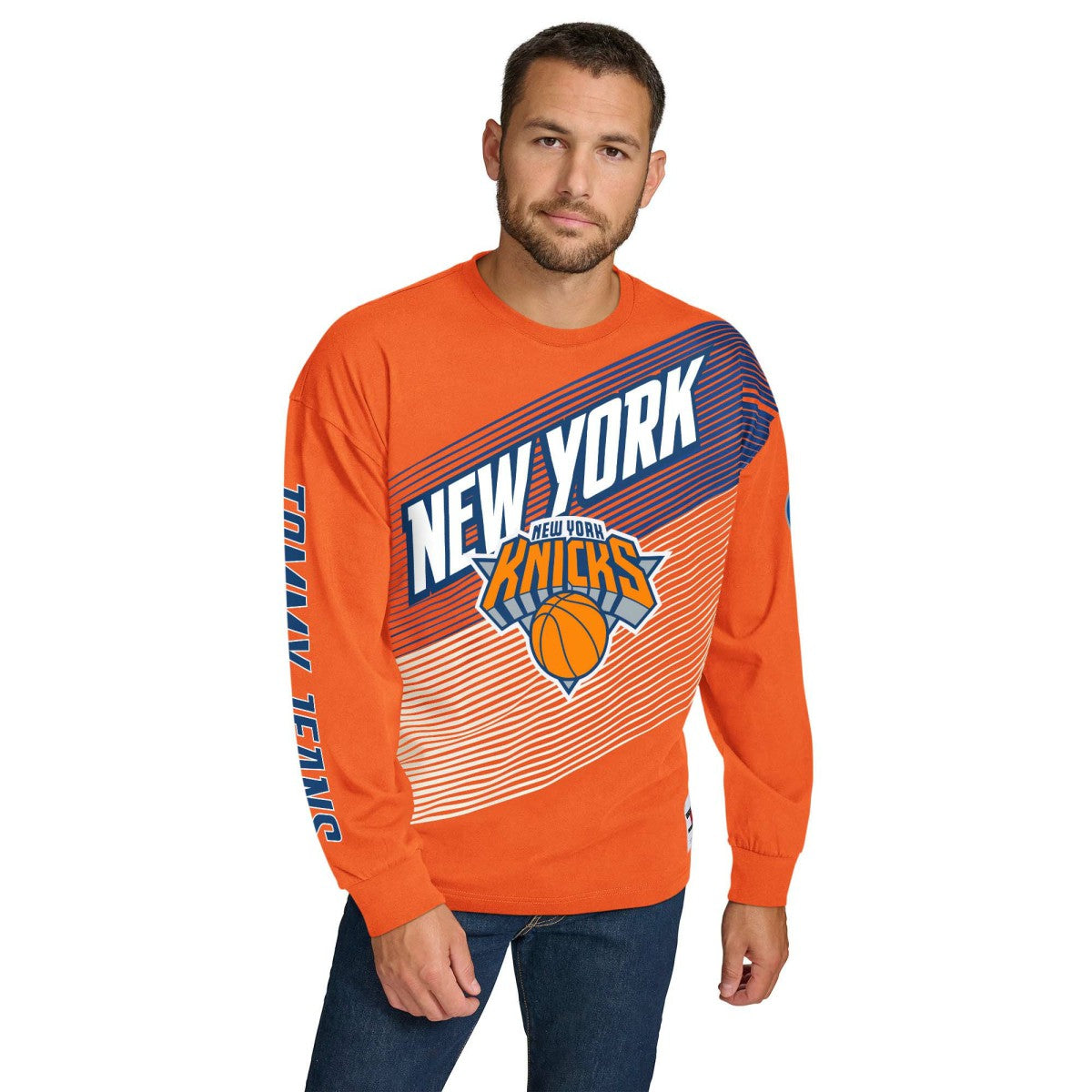 New York Knicks Tommy Jeans Lucas Long Sleeve T-Shirt Orange - NBA