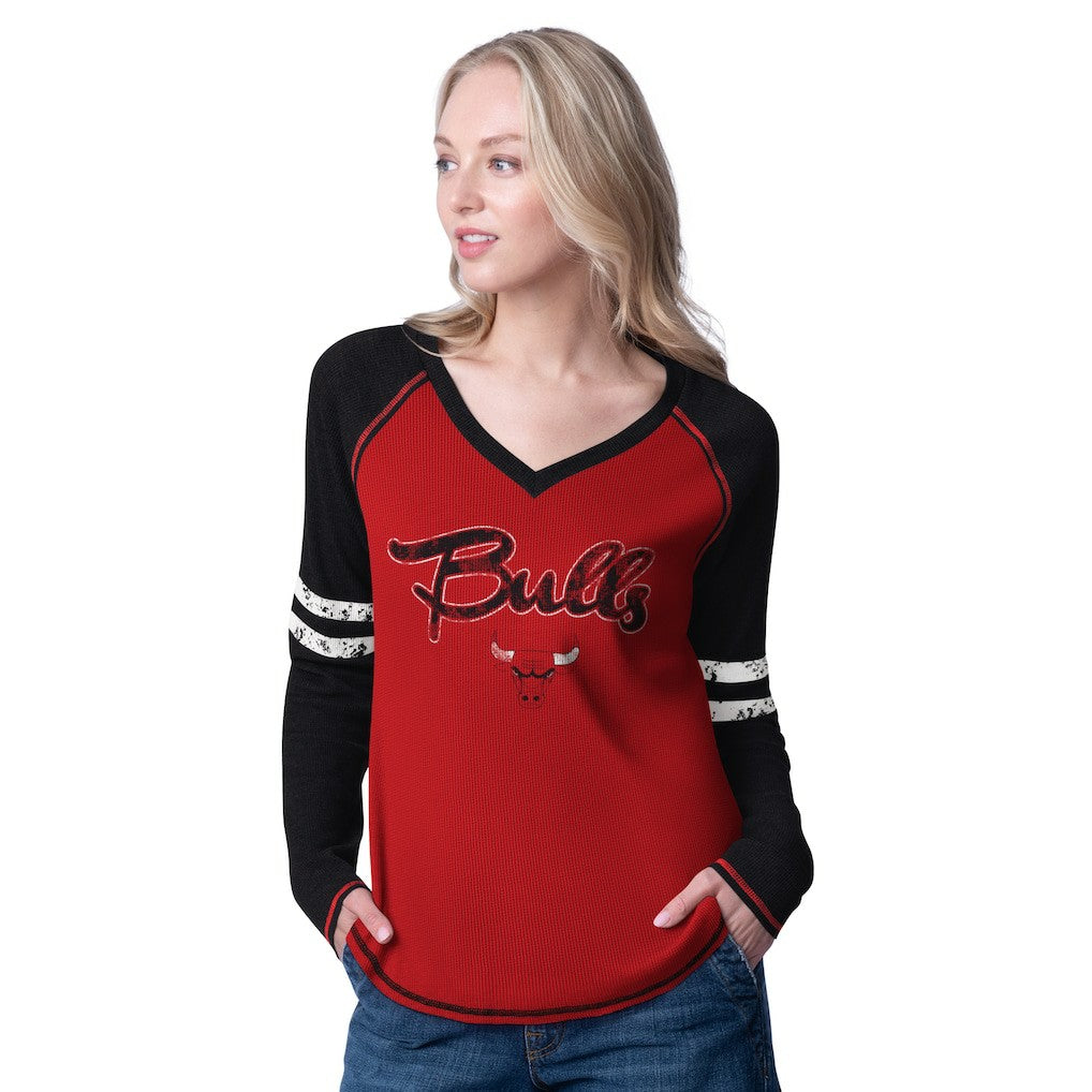 Chicago Bulls G-III 4Her by Carl Banks Women's Winner Waffle Knit Thermal Long Sleeve Tri-Blend T-Shirt Red/Black - NBA