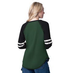 Milwaukee Bucks G-III 4Her by Carl Banks Women's Winner Waffle Knit Thermal Long Sleeve Tri-Blend T-Shirt Hunter Green/Cream - NBA
