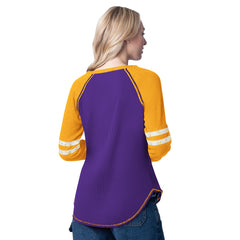 Los Angeles Lakers G-III 4Her by Carl Banks Women's Winner Waffle Knit Thermal Long Sleeve Tri-Blend T-Shirt Purple/Gold - NBA