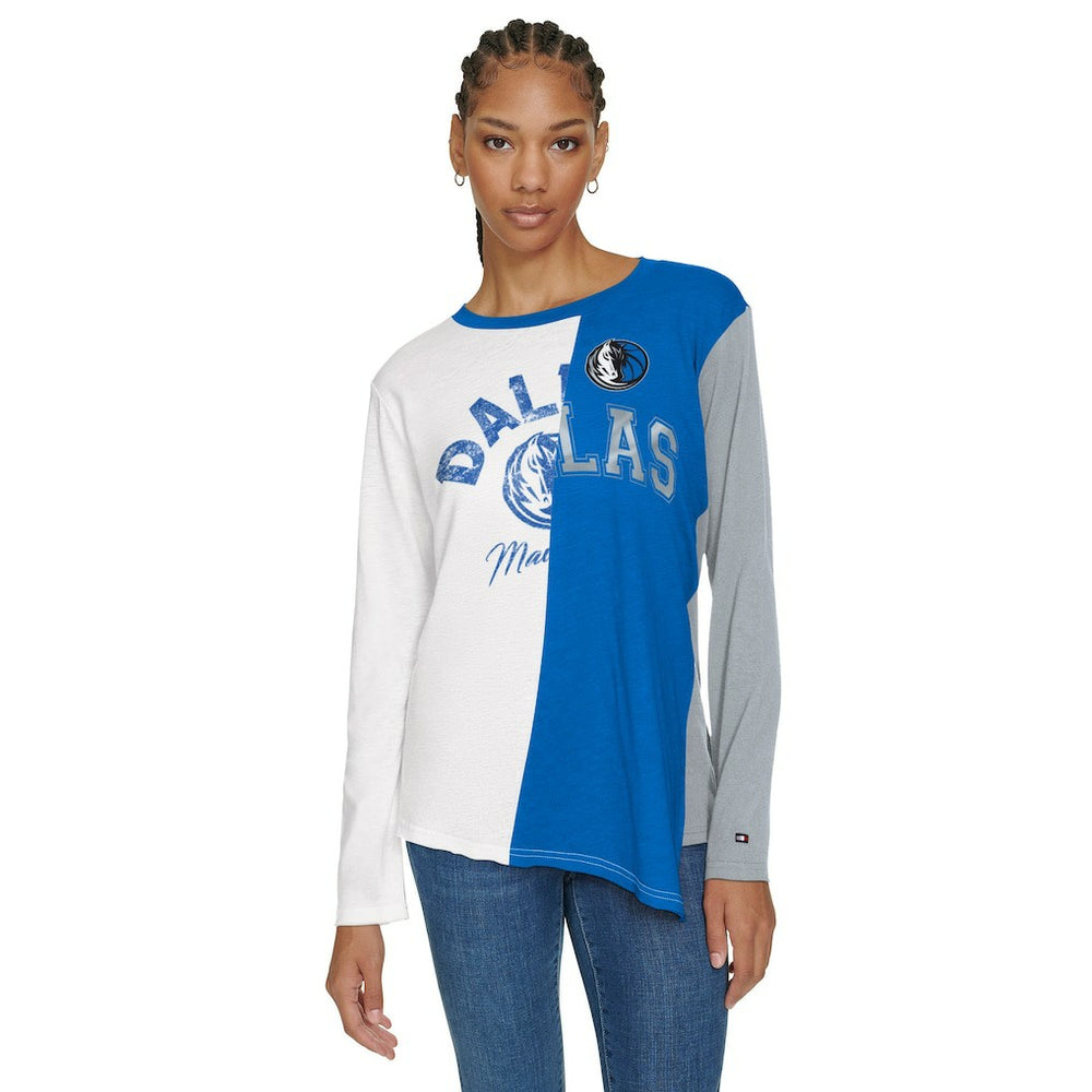 Dallas Mavericks Tommy Jeans Women's Amelia Color Blocked Long Sleeve T-Shirt White/Blue - NBA