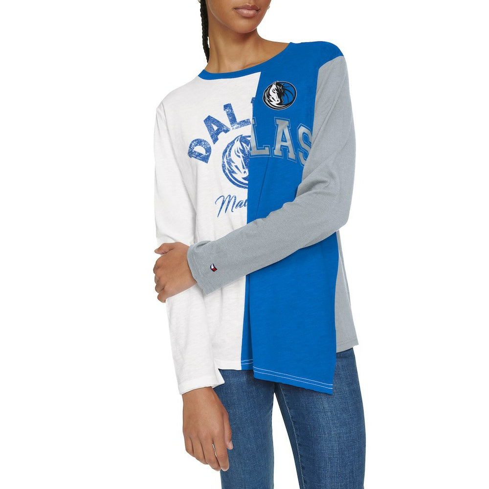 Dallas Mavericks Tommy Jeans Women's Amelia Color Blocked Long Sleeve T-Shirt White/Blue - NBA