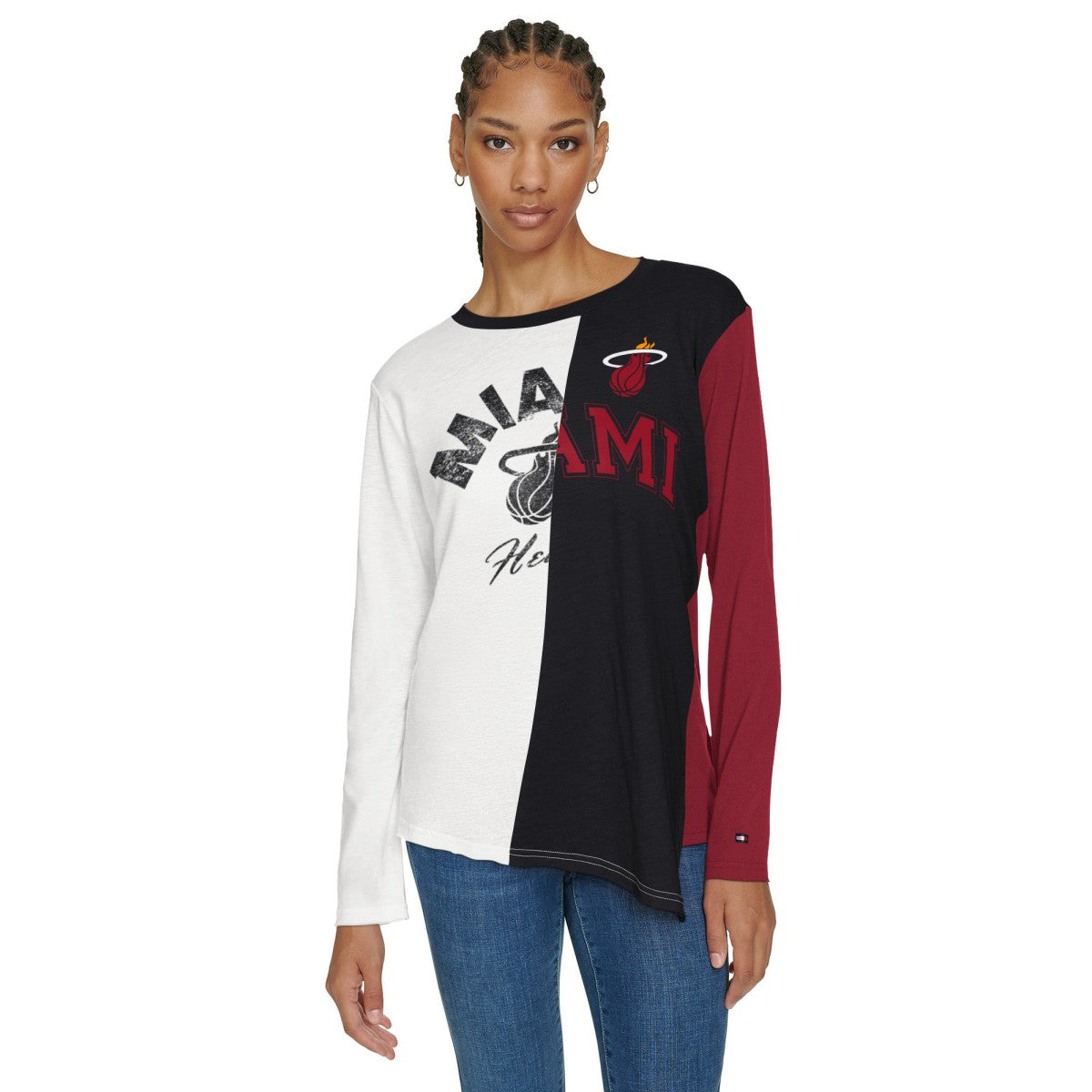Miami Heat Tommy Jeans Women's Amelia Color Blocked Long Sleeve T-Shirt White/Black - NBA