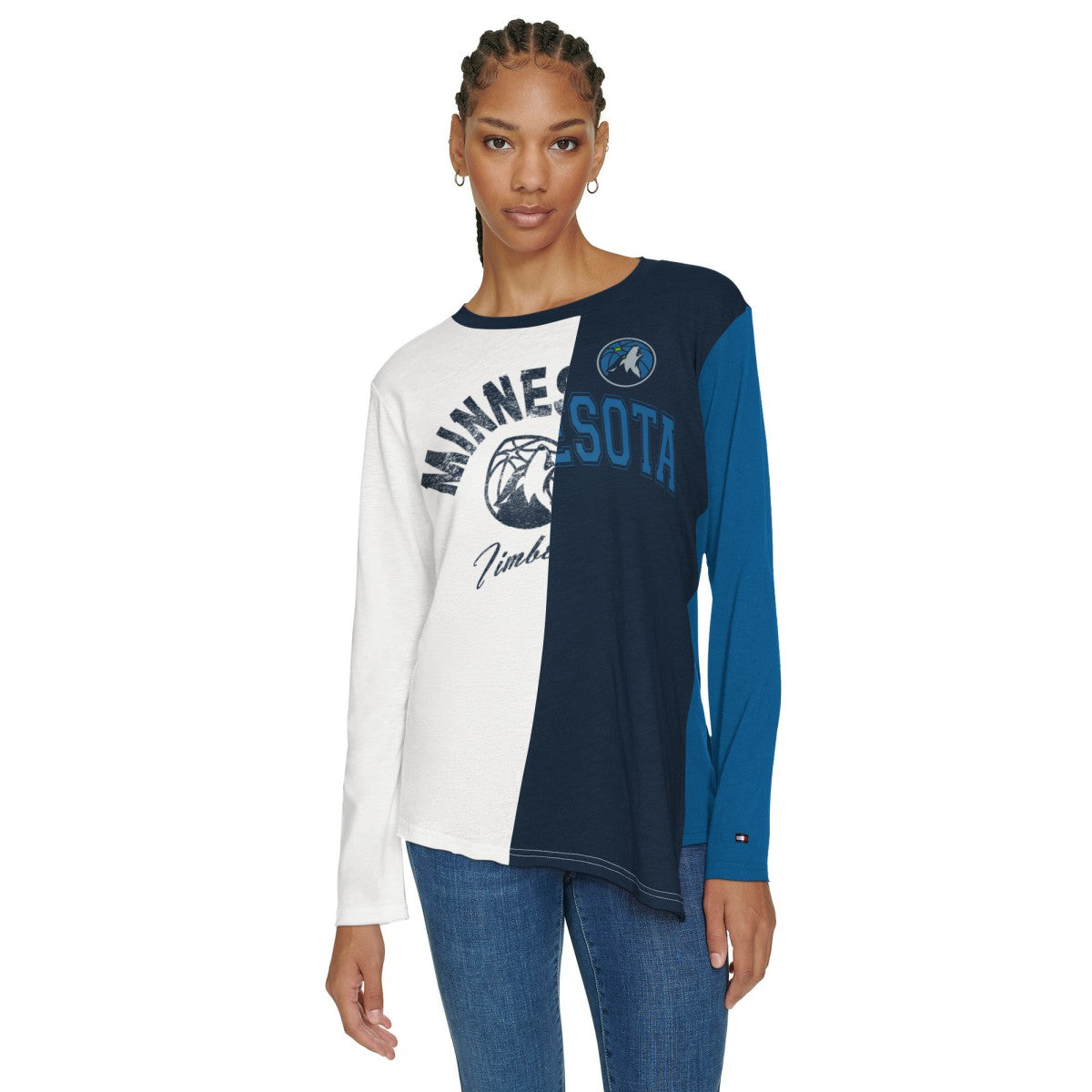 Minnesota Timberwolves Tommy Jeans Women's Amelia Color Blocked Long Sleeve T-Shirt White/Navy - NBA