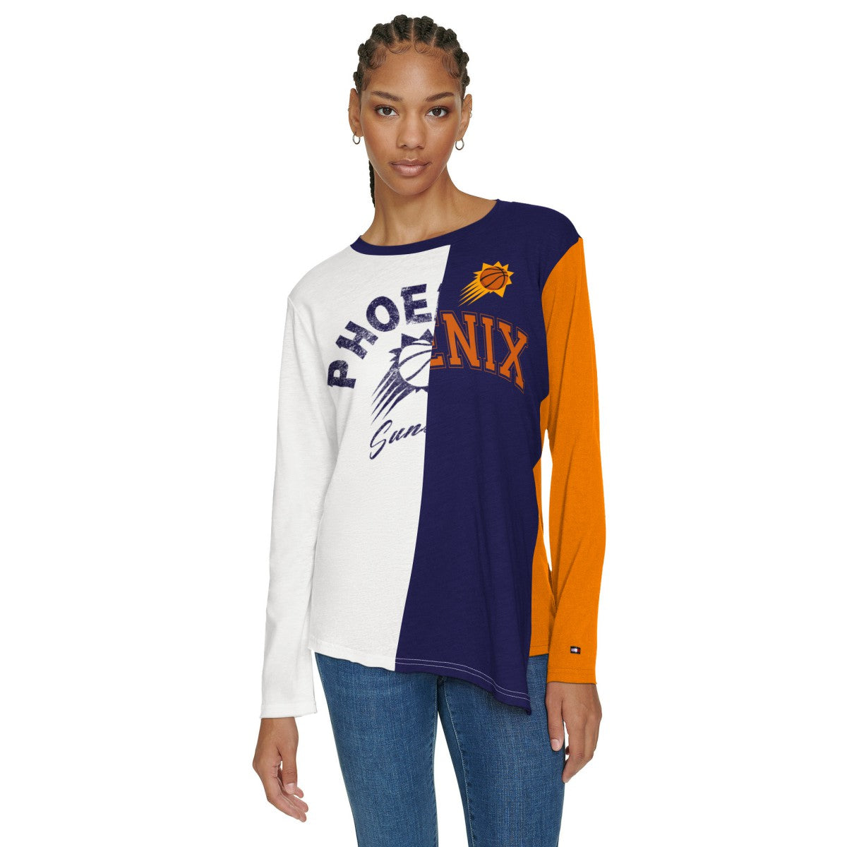 Phoenix Suns Tommy Jeans Women's Amelia Color Blocked Long Sleeve T-Shirt White/Purple - NBA