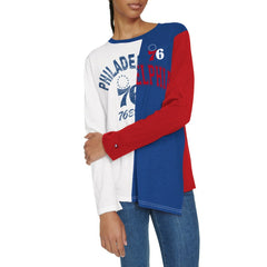 Philadelphia 76ers Tommy Jeans Women's Amelia Color Blocked Long Sleeve T-Shirt White/Royal - NBA